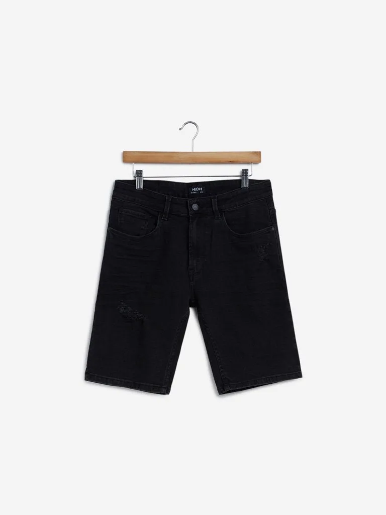 Black Distressed Slim-Fit Hendrix Shorts