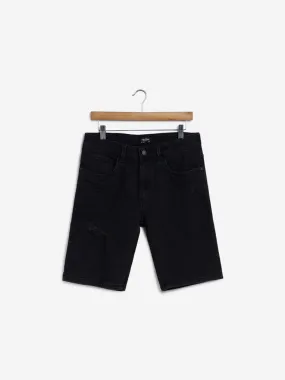 Black Distressed Slim-Fit Hendrix Shorts