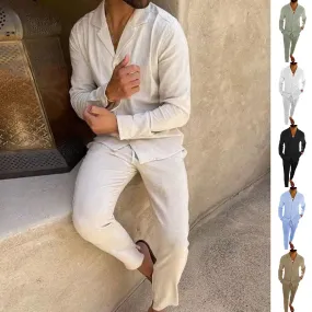 Casual Long-sleeved Suits Fashion Lapel Single-breasted Shirt Top And Slim-fit Trousers Men Clothing