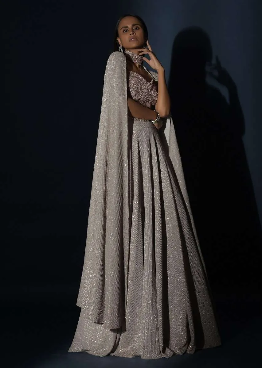 Champagne Gown With Embellished Sweetheart Cut Bodice And Spaghetti Straps Online - Kalki Fashion