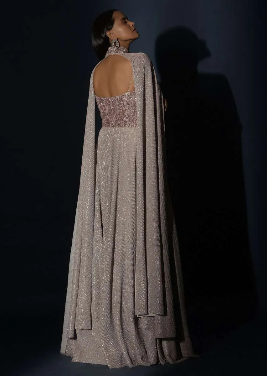 Champagne Gown With Embellished Sweetheart Cut Bodice And Spaghetti Straps Online - Kalki Fashion