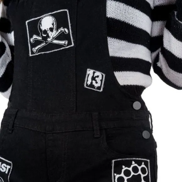 DIY Punk Patch Black Denim Overalls | Sew-On Cotton Patches