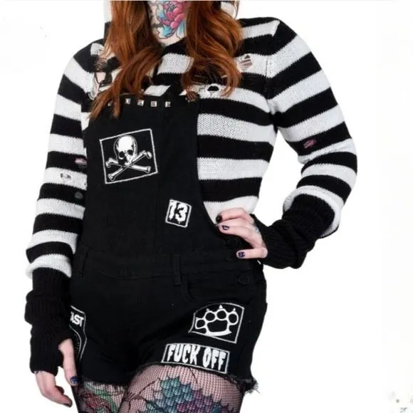 DIY Punk Patch Black Denim Overalls | Sew-On Cotton Patches