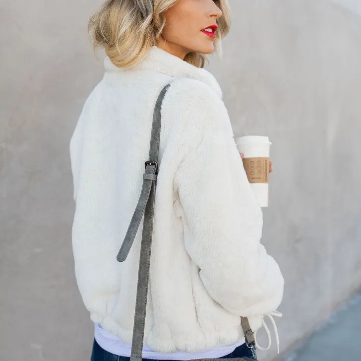 Fashion Zipper Lapel Warm Plush Coat