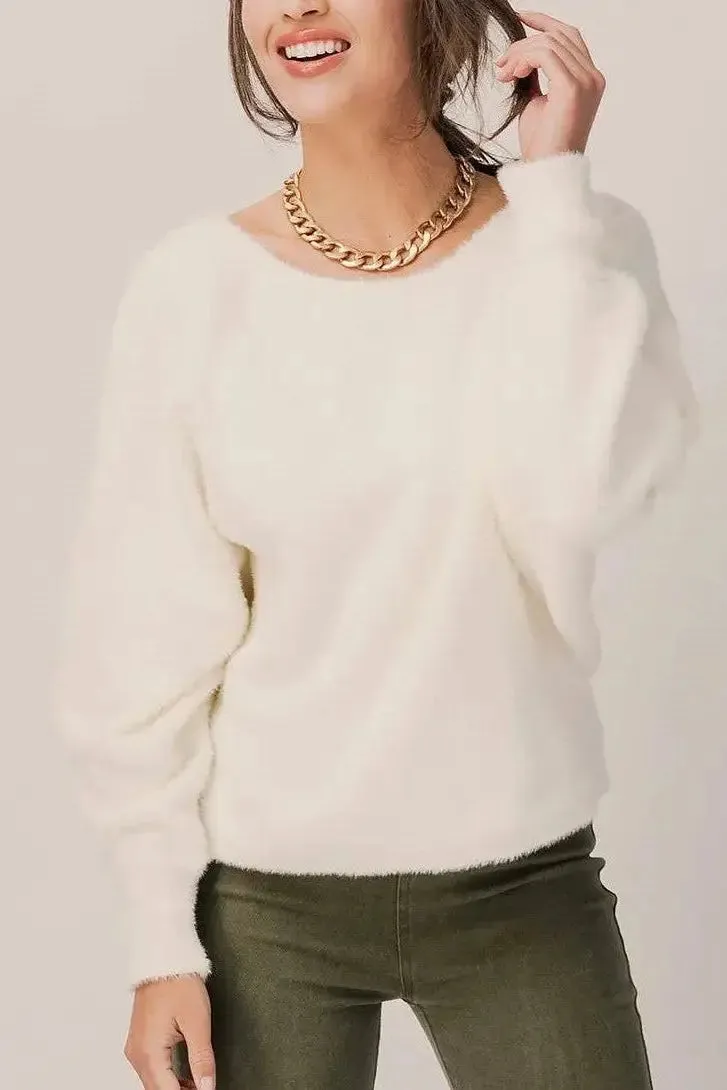 Fuzzy Whip Cream Knit Dolman Sweater