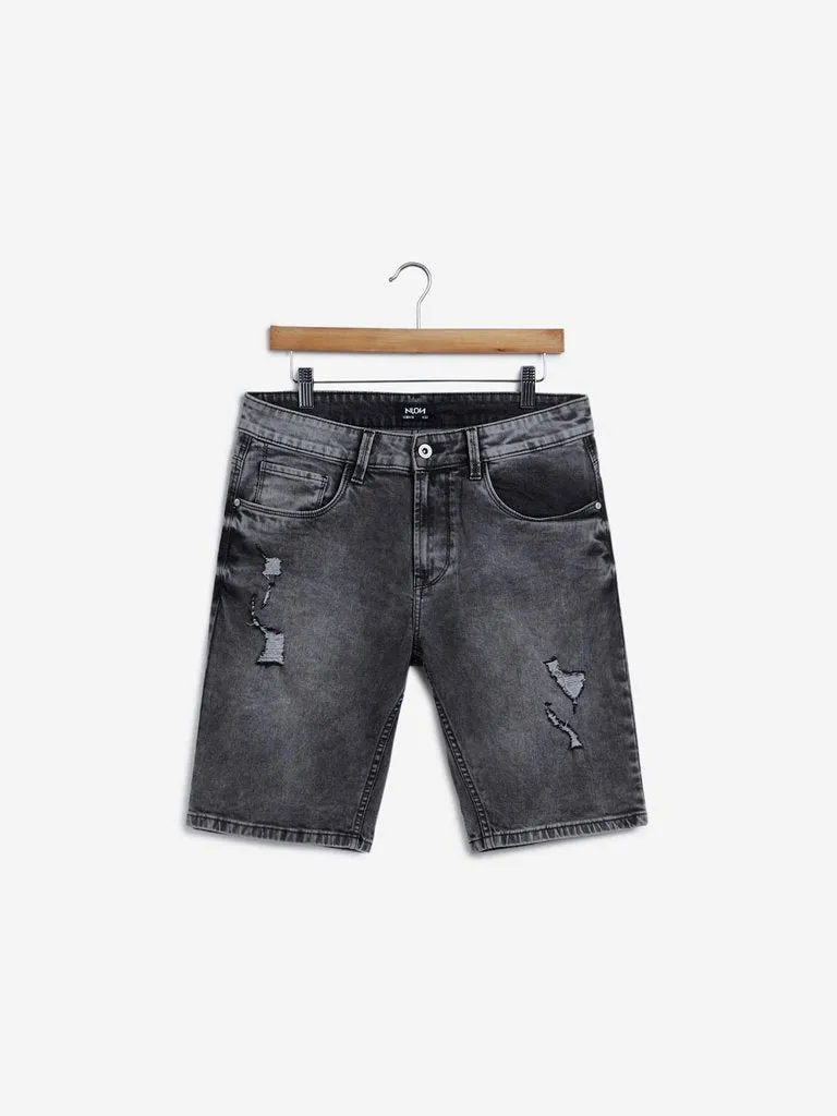 Grey Distressed Slim-Fit Hendrix Shorts