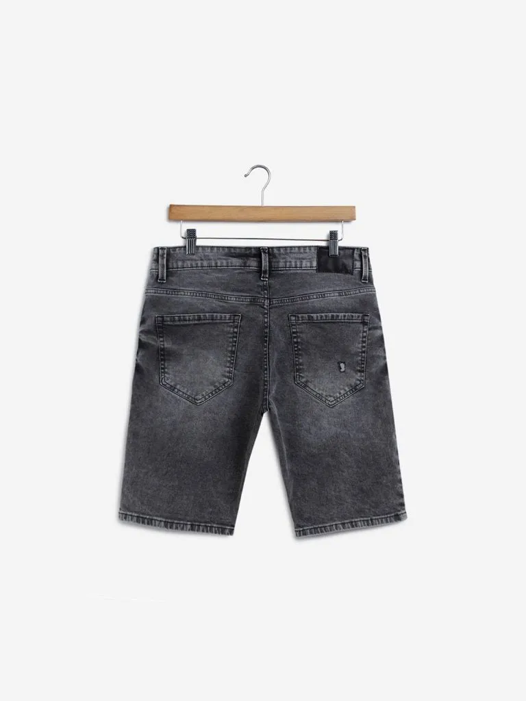 Grey Distressed Slim-Fit Hendrix Shorts