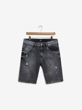 Grey Distressed Slim-Fit Hendrix Shorts