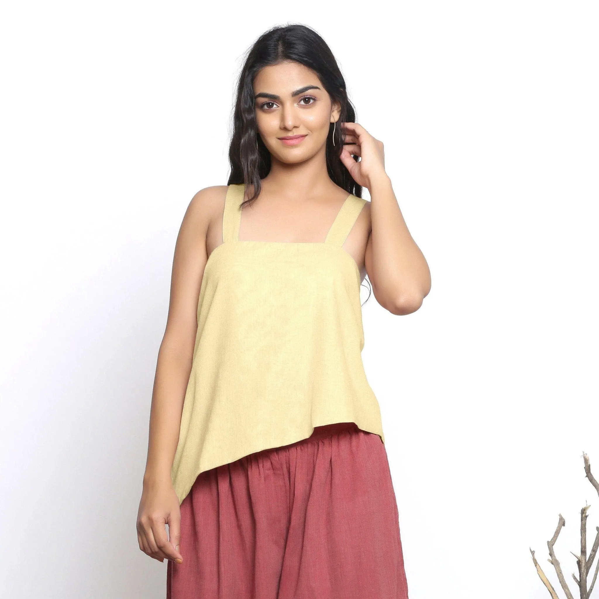 Light Yellow Handspun 100% Cotton Asymmetrical Tank Top