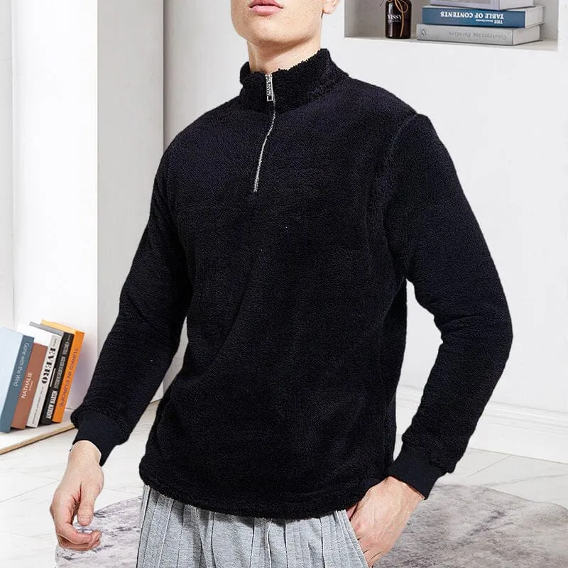Mens Fuzzy Sherpa Pullover Long Sleeve Fleece Sweatshirts