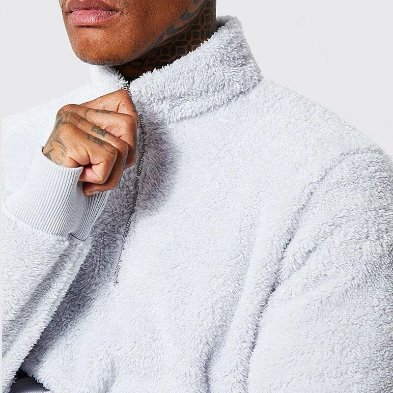 Mens Fuzzy Sherpa Pullover Long Sleeve Fleece Sweatshirts
