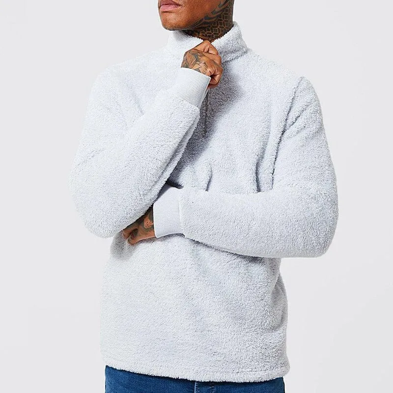 Mens Fuzzy Sherpa Pullover Long Sleeve Fleece Sweatshirts