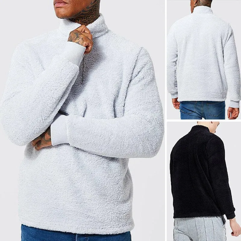 Mens Fuzzy Sherpa Pullover Long Sleeve Fleece Sweatshirts