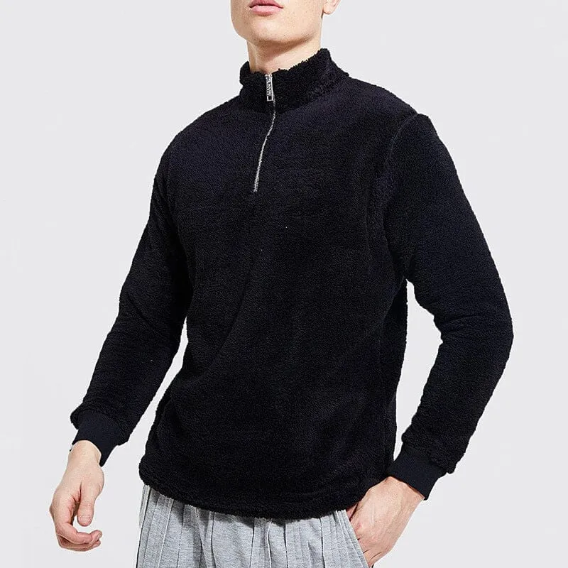 Mens Fuzzy Sherpa Pullover Long Sleeve Fleece Sweatshirts