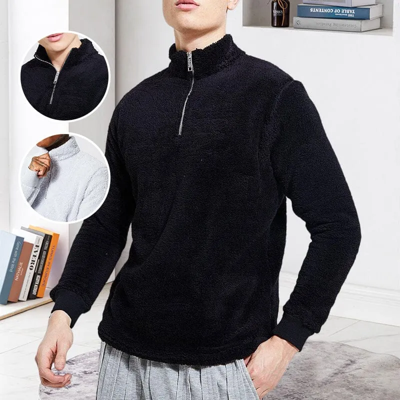 Mens Fuzzy Sherpa Pullover Long Sleeve Fleece Sweatshirts