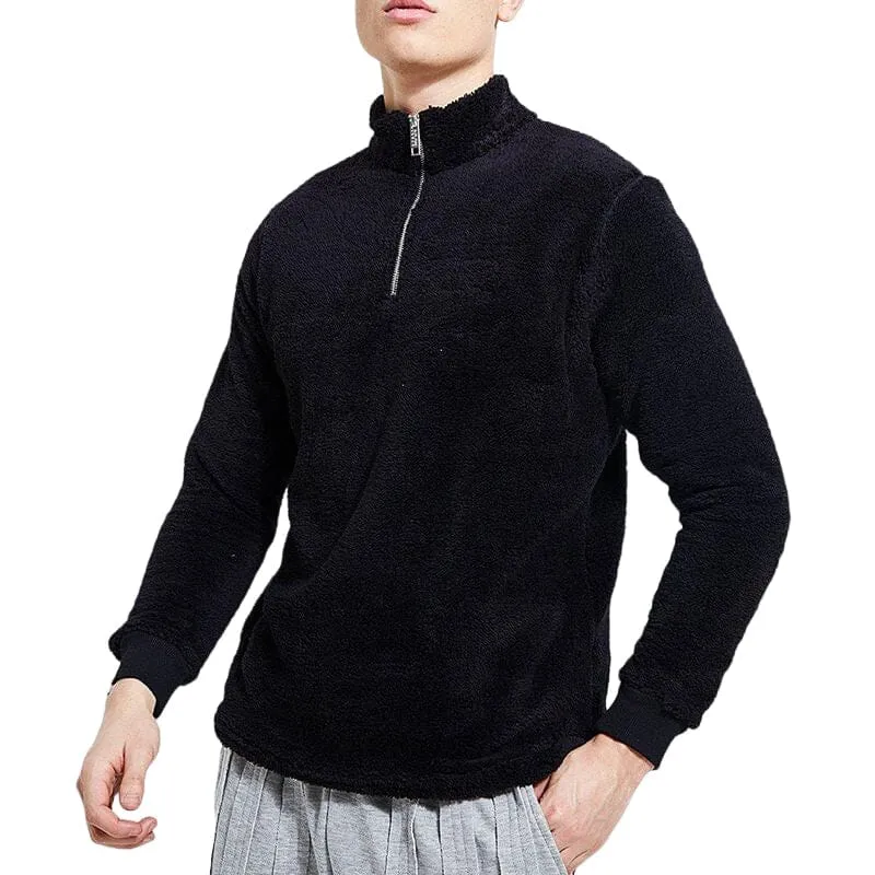 Mens Fuzzy Sherpa Pullover Long Sleeve Fleece Sweatshirts