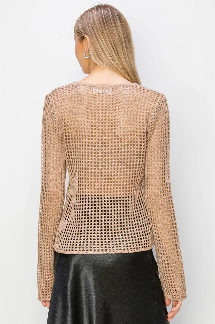 Open Knit Long Sleeve Sweater