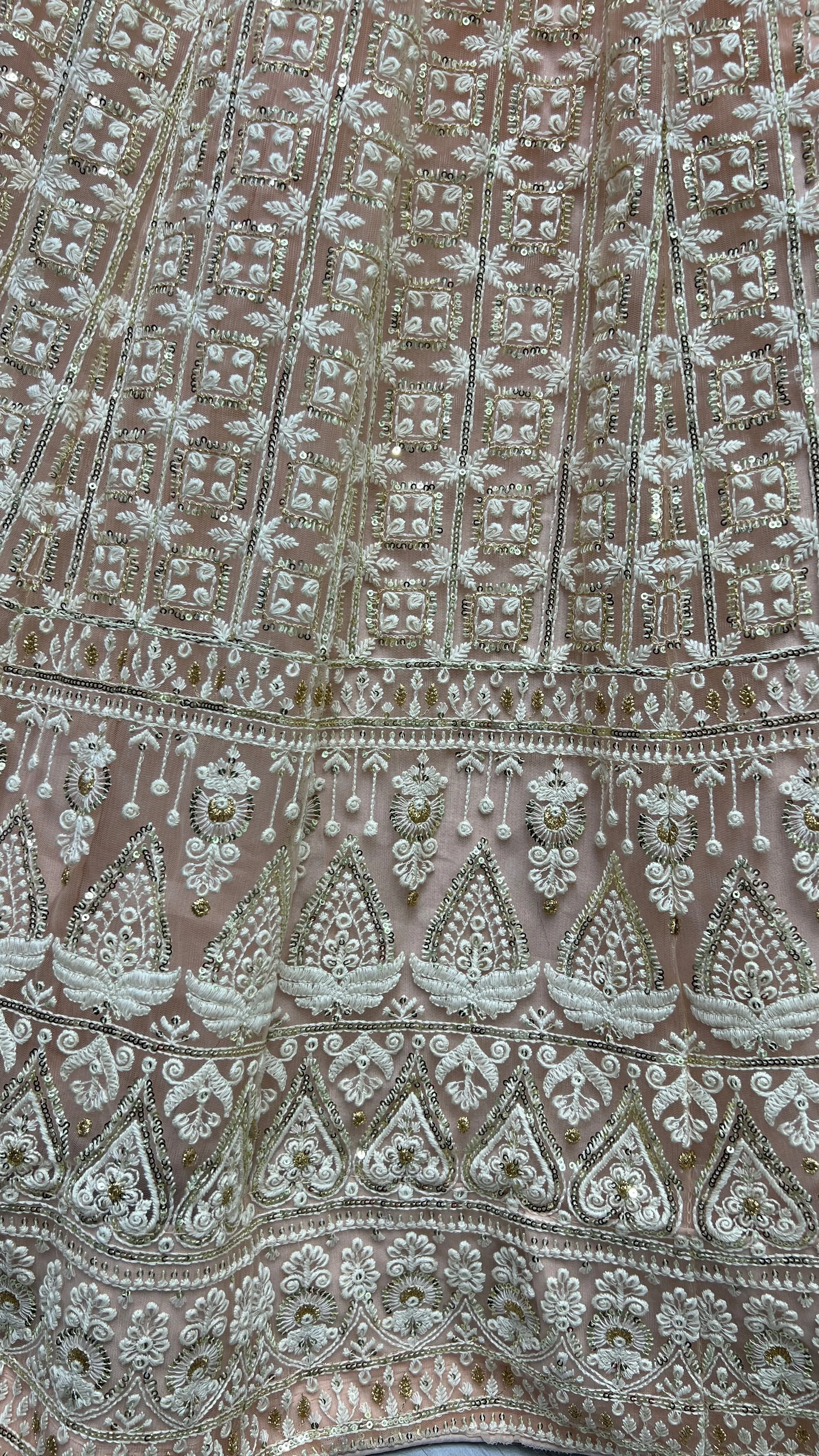 Peach Bridal Silk Lehenga with Pure Net and Sequins Work Patterned thread work Bridal Lehenga Choli