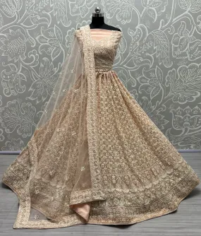Peach Bridal Silk Lehenga with Pure Net and Sequins Work Patterned thread work Bridal Lehenga Choli