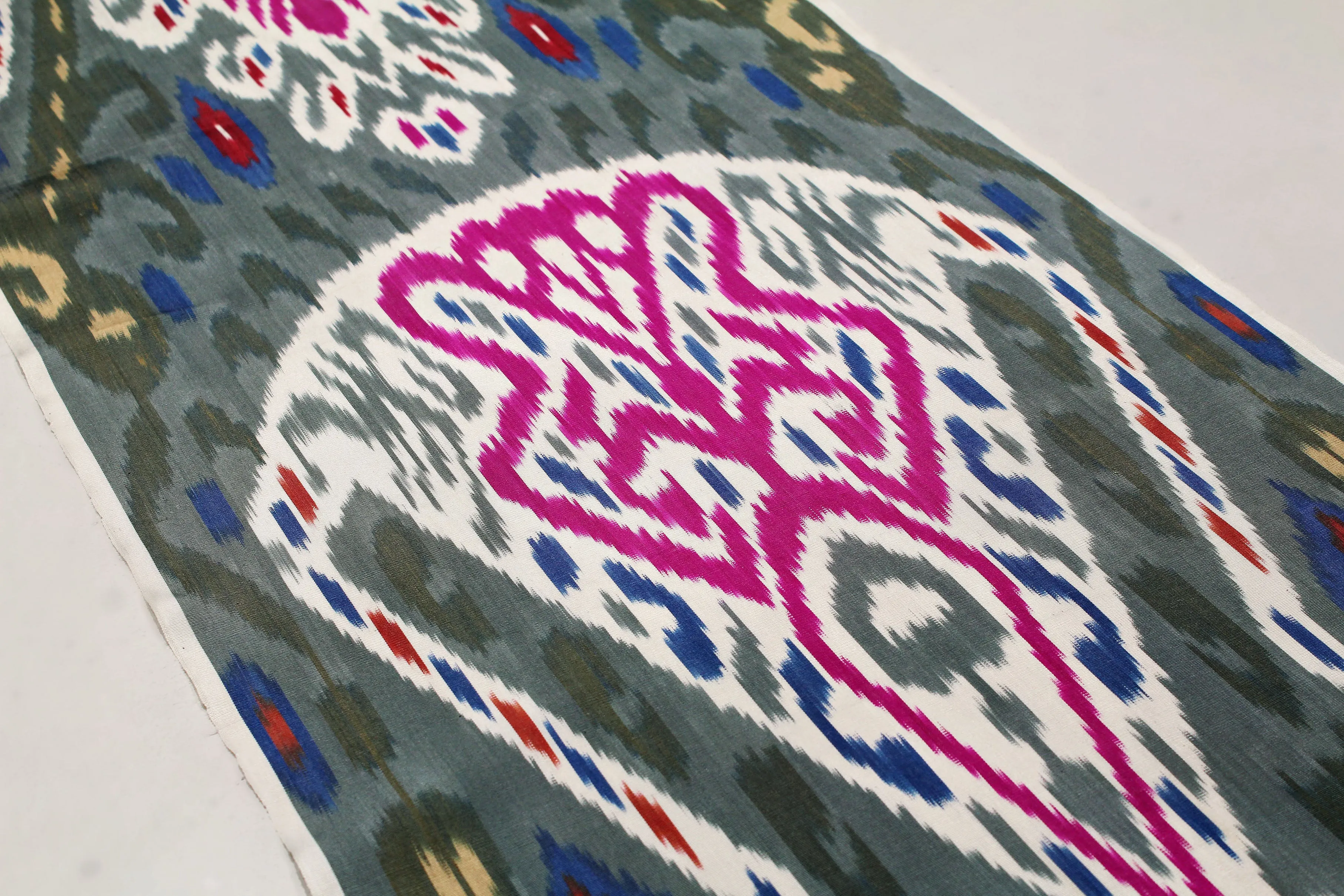 Pink and Grey Silk Ikat Fabric - Soft Ikat Pattern Fabric, Uzbek Upholstery Ikat Textile, Silk Ikat Fabric for Chairs, Boho Upholstery Material