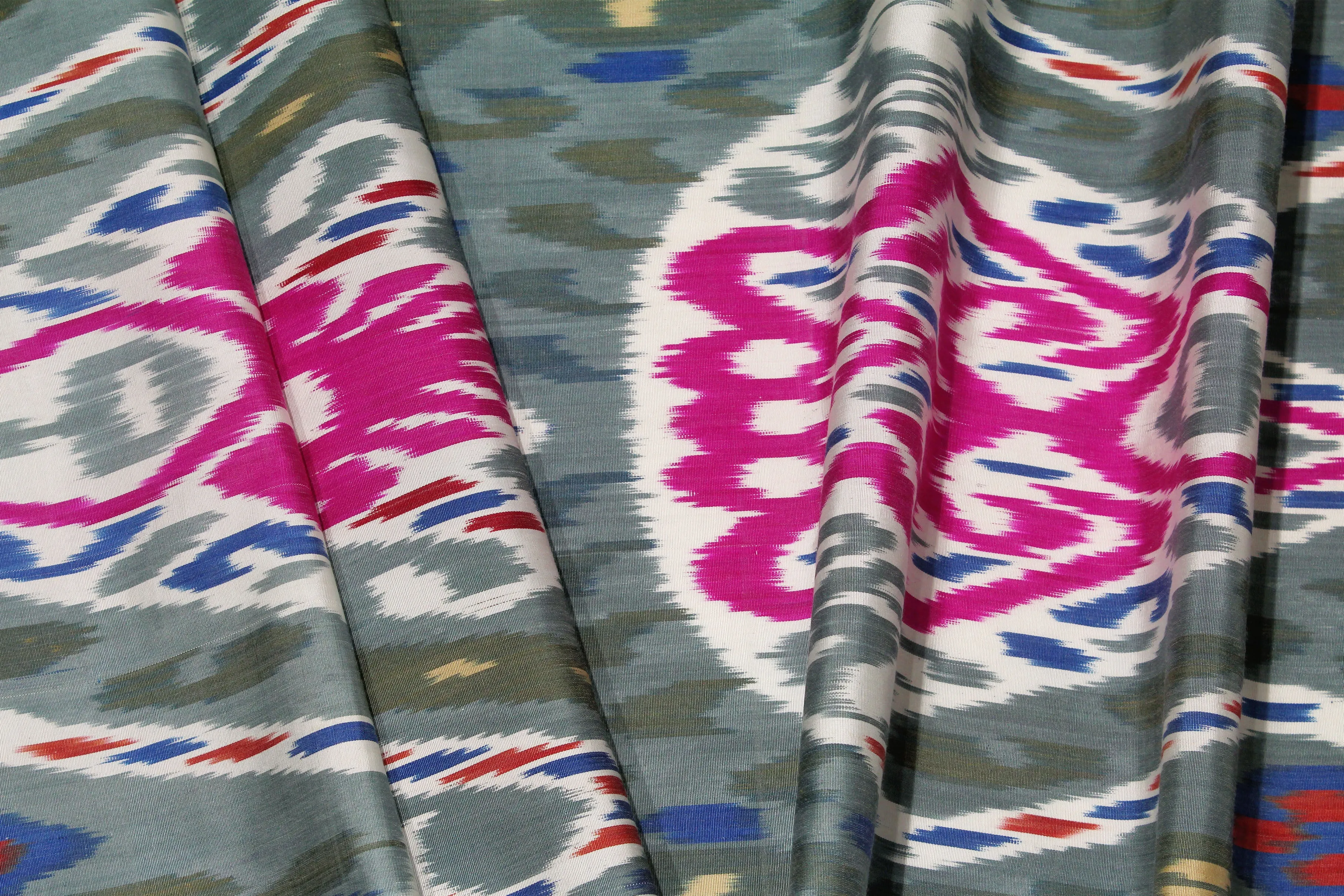 Pink and Grey Silk Ikat Fabric - Soft Ikat Pattern Fabric, Uzbek Upholstery Ikat Textile, Silk Ikat Fabric for Chairs, Boho Upholstery Material