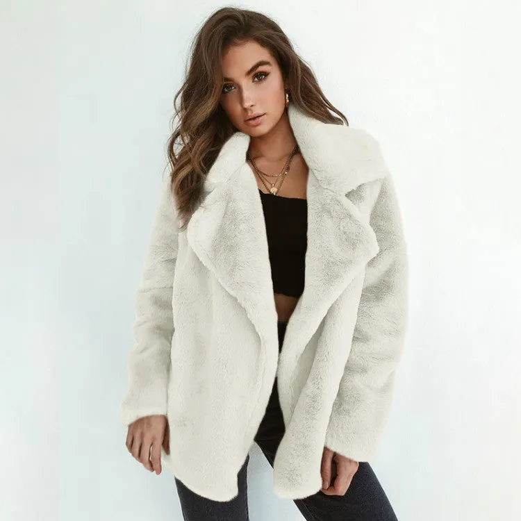 Rabbit Fur Faux Collar Fashion Mid-length Coats