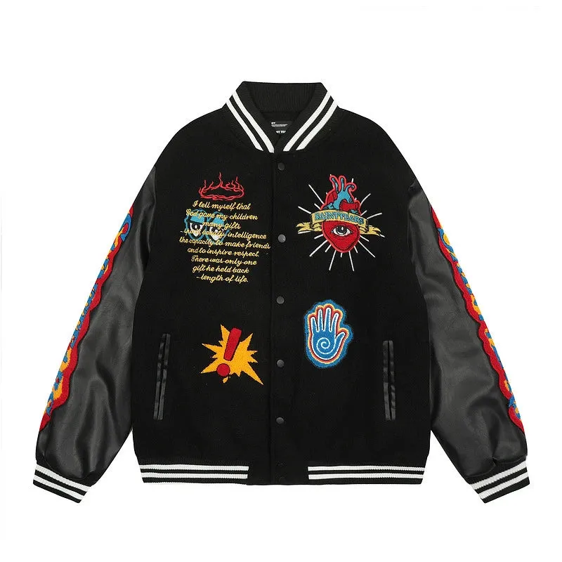 Saint Tears Embroidery Baseball Jacket Coat Men Women Best Quality Heavy Fabric Clothing