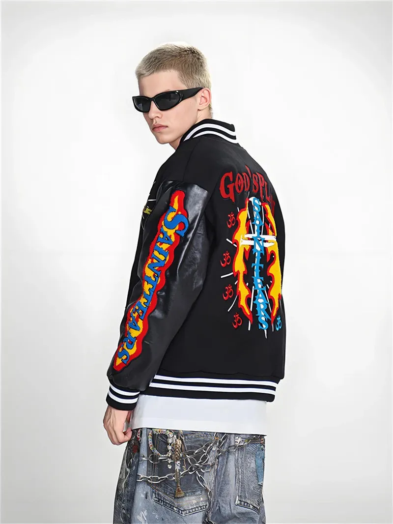 Saint Tears Embroidery Baseball Jacket Coat Men Women Best Quality Heavy Fabric Clothing