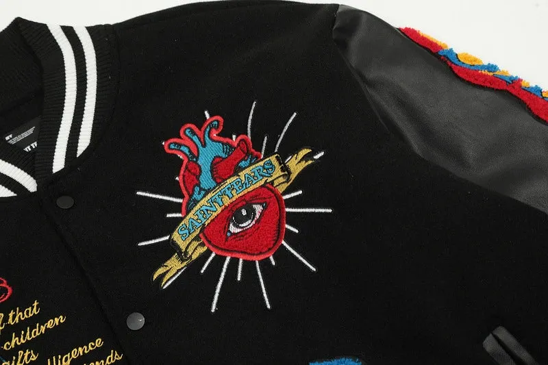 Saint Tears Embroidery Baseball Jacket Coat Men Women Best Quality Heavy Fabric Clothing
