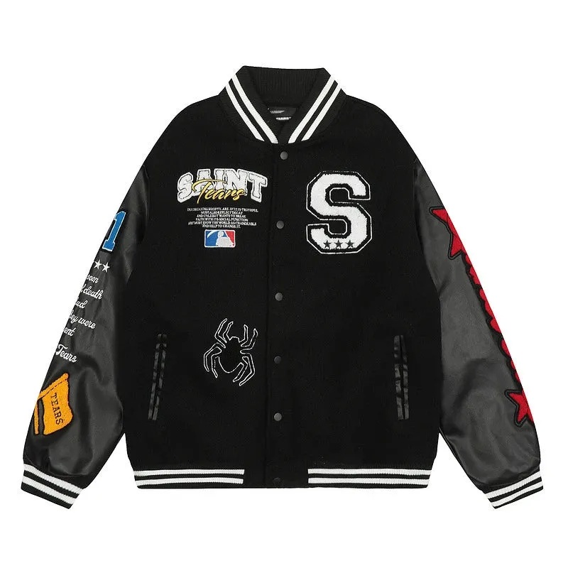 Saint Tears Embroidery Baseball Jacket Coat Men Women Best Quality Heavy Fabric Clothing