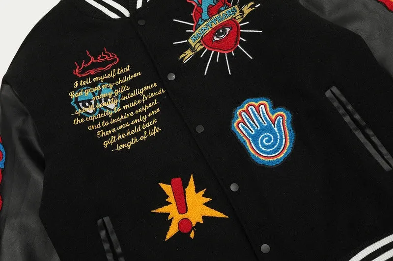 Saint Tears Embroidery Baseball Jacket Coat Men Women Best Quality Heavy Fabric Clothing