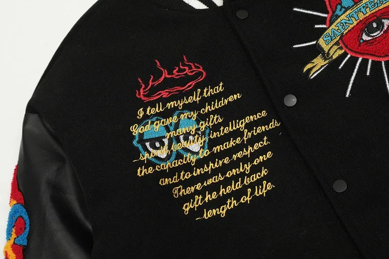 Saint Tears Embroidery Baseball Jacket Coat Men Women Best Quality Heavy Fabric Clothing