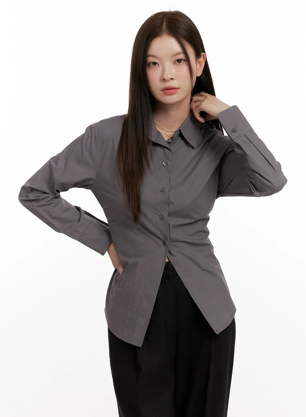 Shirred Detail Slim-Fit Shirt ON422