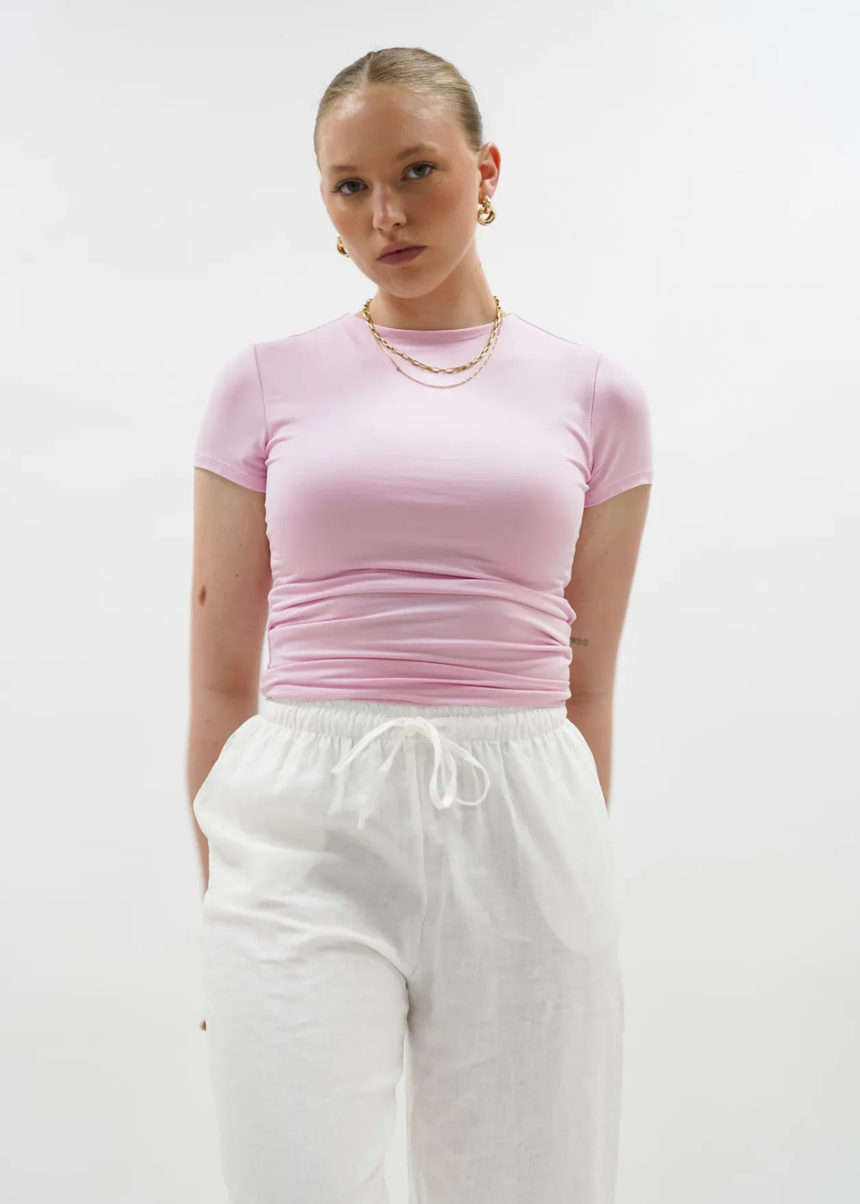 Short sleeve top long light pink