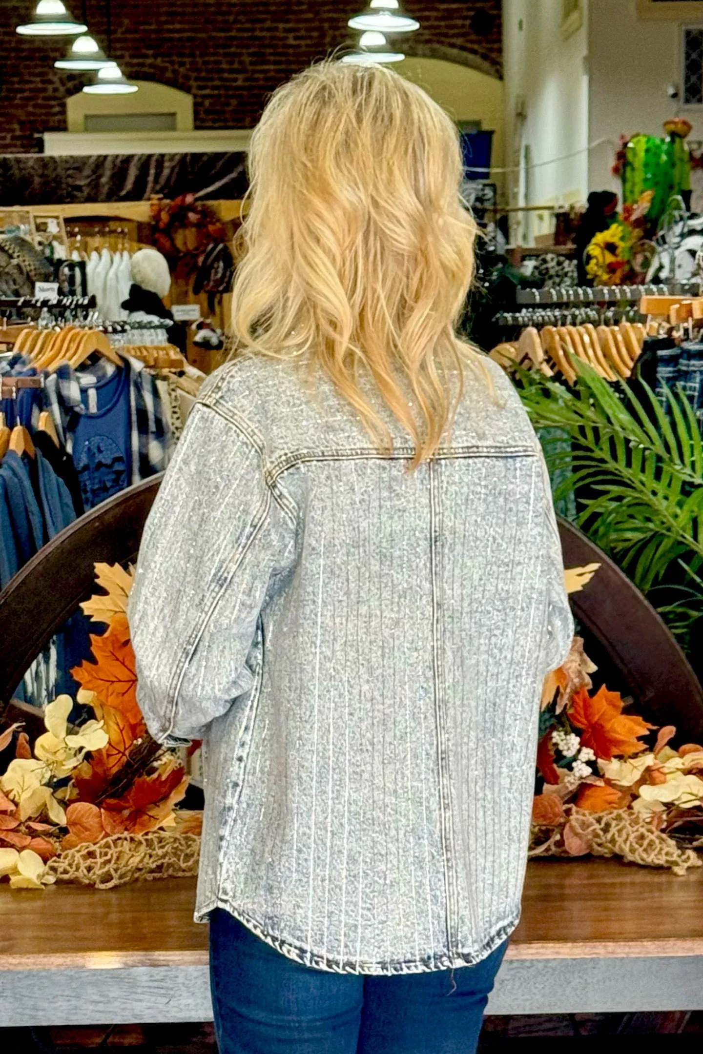 Sparkle Stripe Boyfriend Jacket - Denim