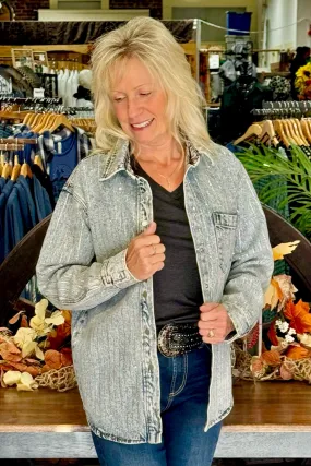 Sparkle Stripe Boyfriend Jacket - Denim