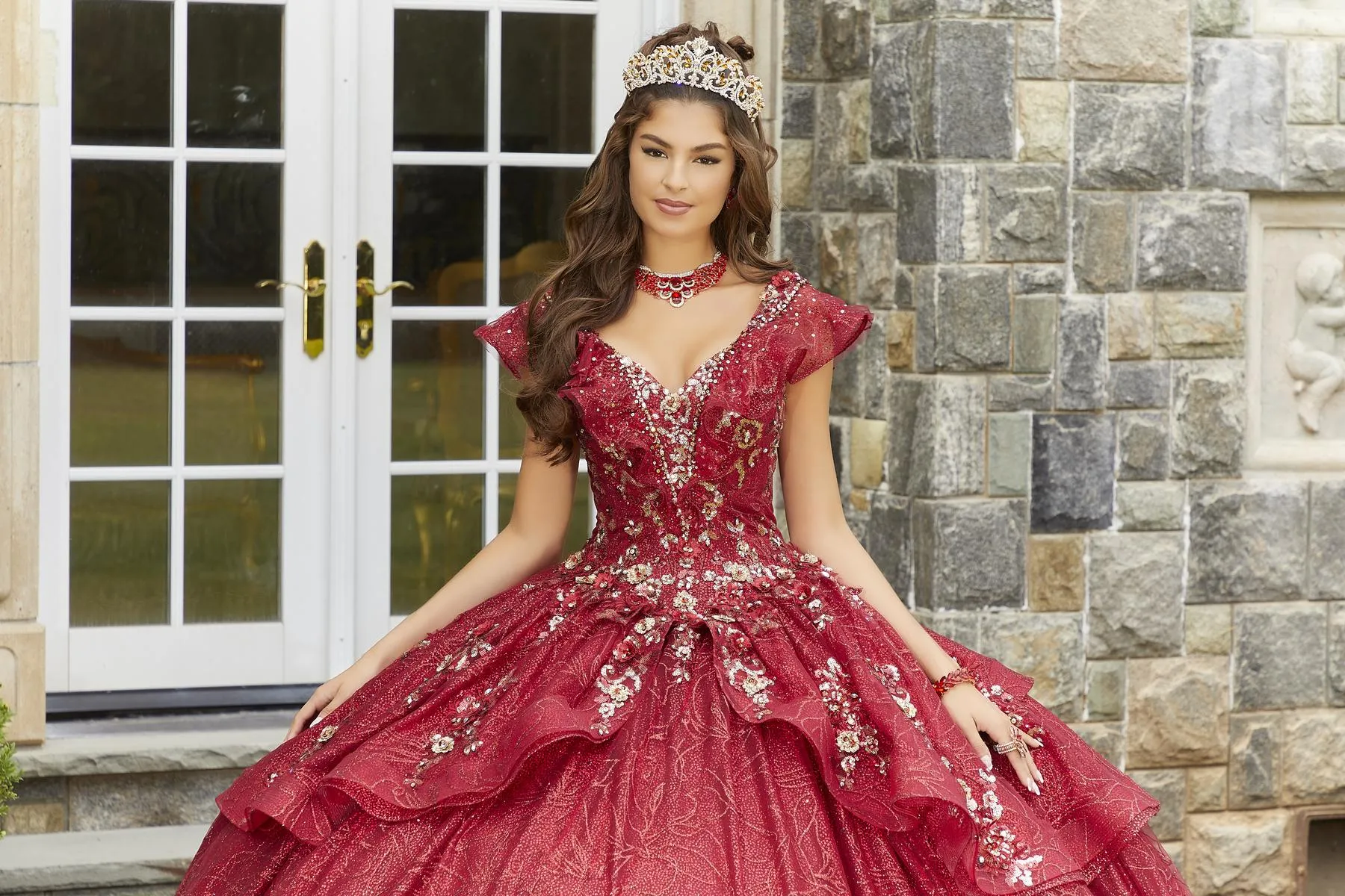 Vizcaya by Morilee Flounced Lace Quince Dress 89412