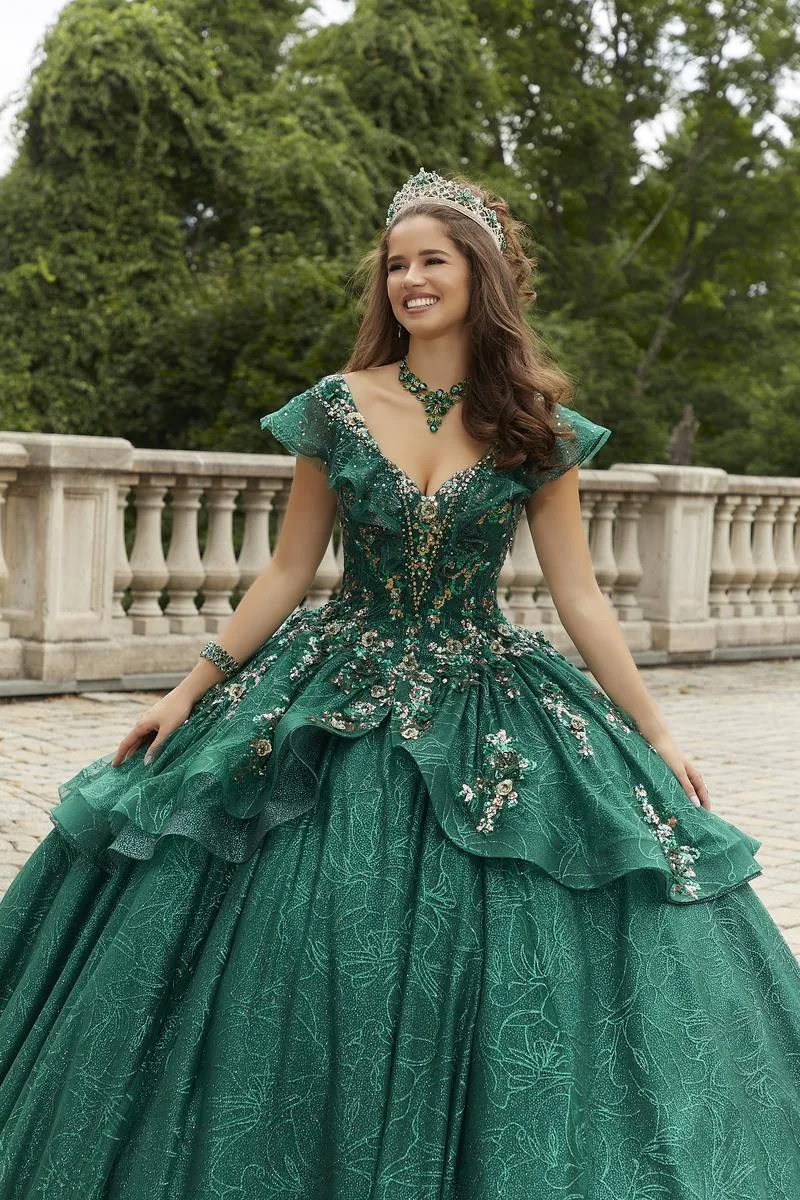 Vizcaya by Morilee Flounced Lace Quince Dress 89412