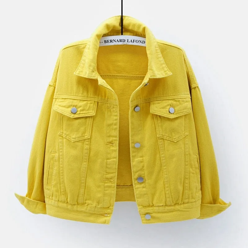 Women's Denim Jacket Spring Autumn Short Coat Pink Jean Jackets