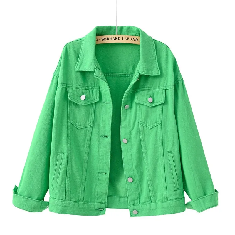 Women's Denim Jacket Spring Autumn Short Coat Pink Jean Jackets
