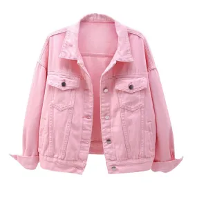 Women's Denim Jacket Spring Autumn Short Coat Pink Jean Jackets