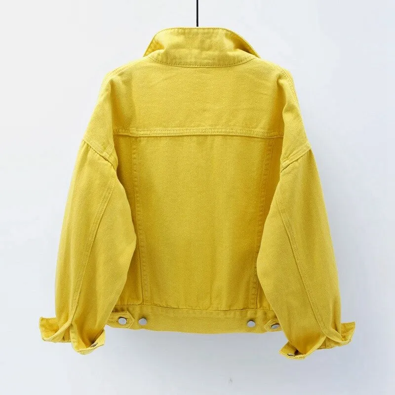 Women's Denim Jacket Spring Autumn Short Coat Pink Jean Jackets