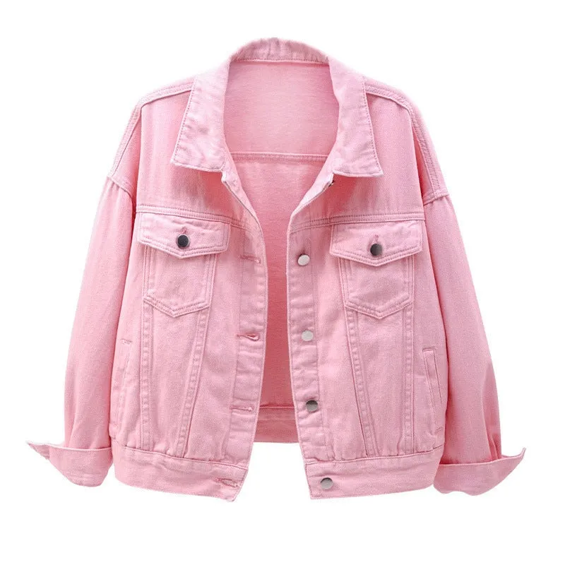Women's Denim Jacket Spring Autumn Short Coat Pink Jean Jackets
