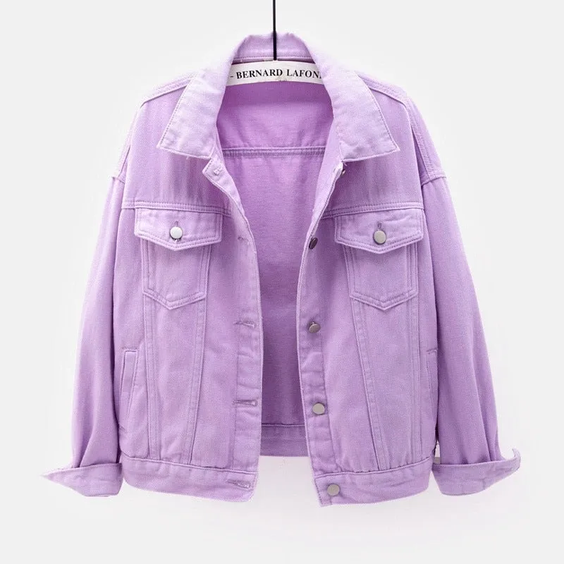 Women's Denim Jacket Spring Autumn Short Coat Pink Jean Jackets