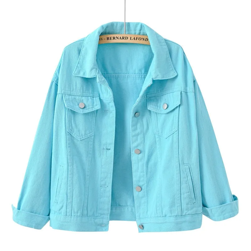 Women's Denim Jacket Spring Autumn Short Coat Pink Jean Jackets