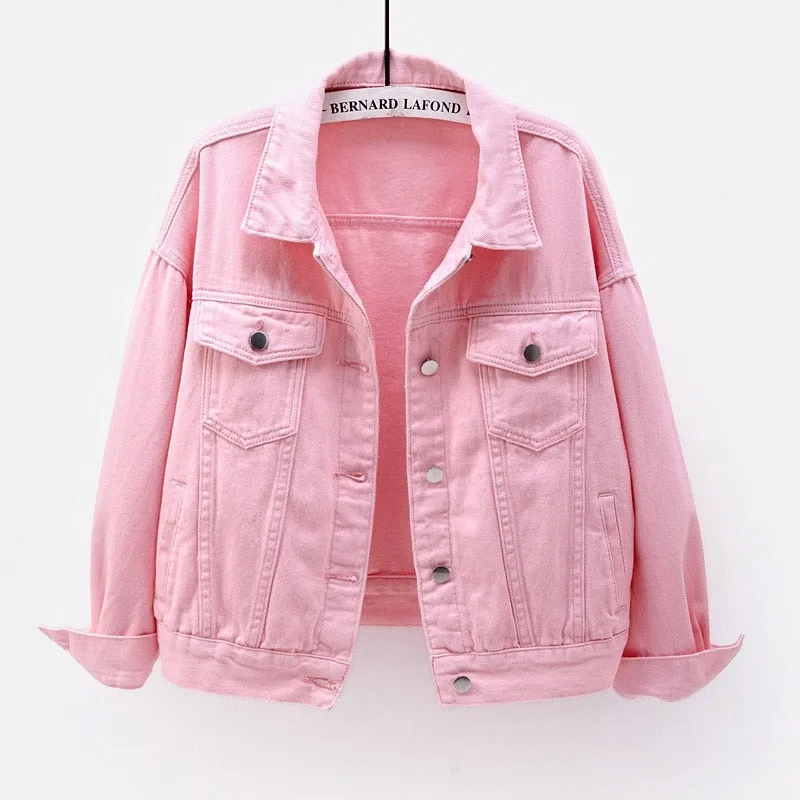 Women's Denim Jacket Spring Autumn Short Coat Pink Jean Jackets