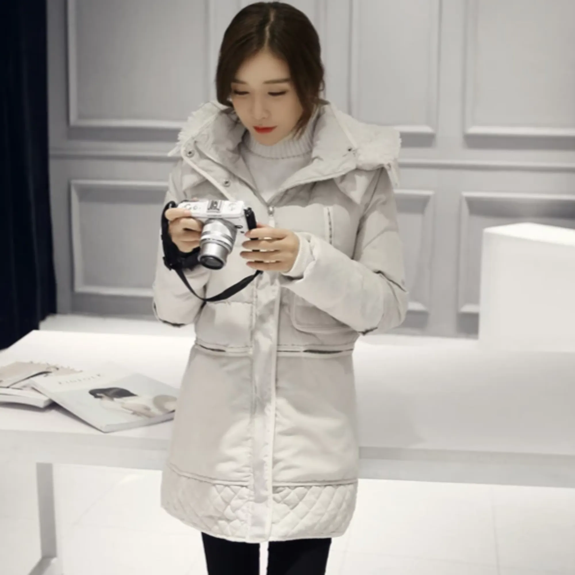 Women's Winter Casual Warm Wool Padded Hooded Coat