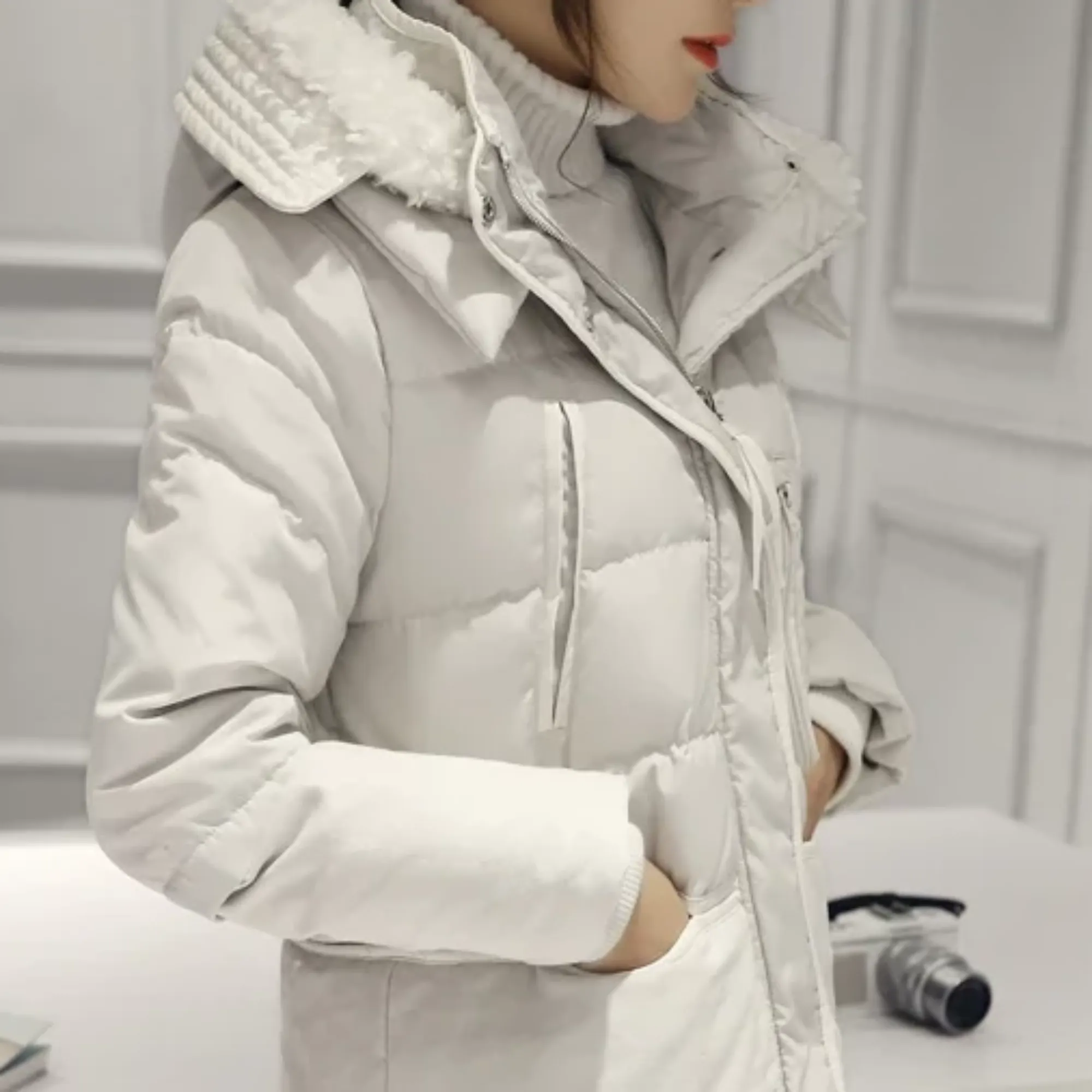 Women's Winter Casual Warm Wool Padded Hooded Coat